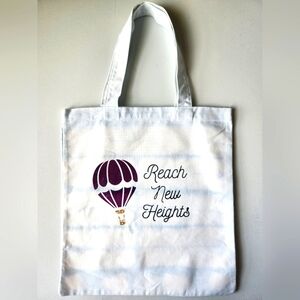 White Tie-Dye Tote Bag with Purple Hot Air Balloon Design